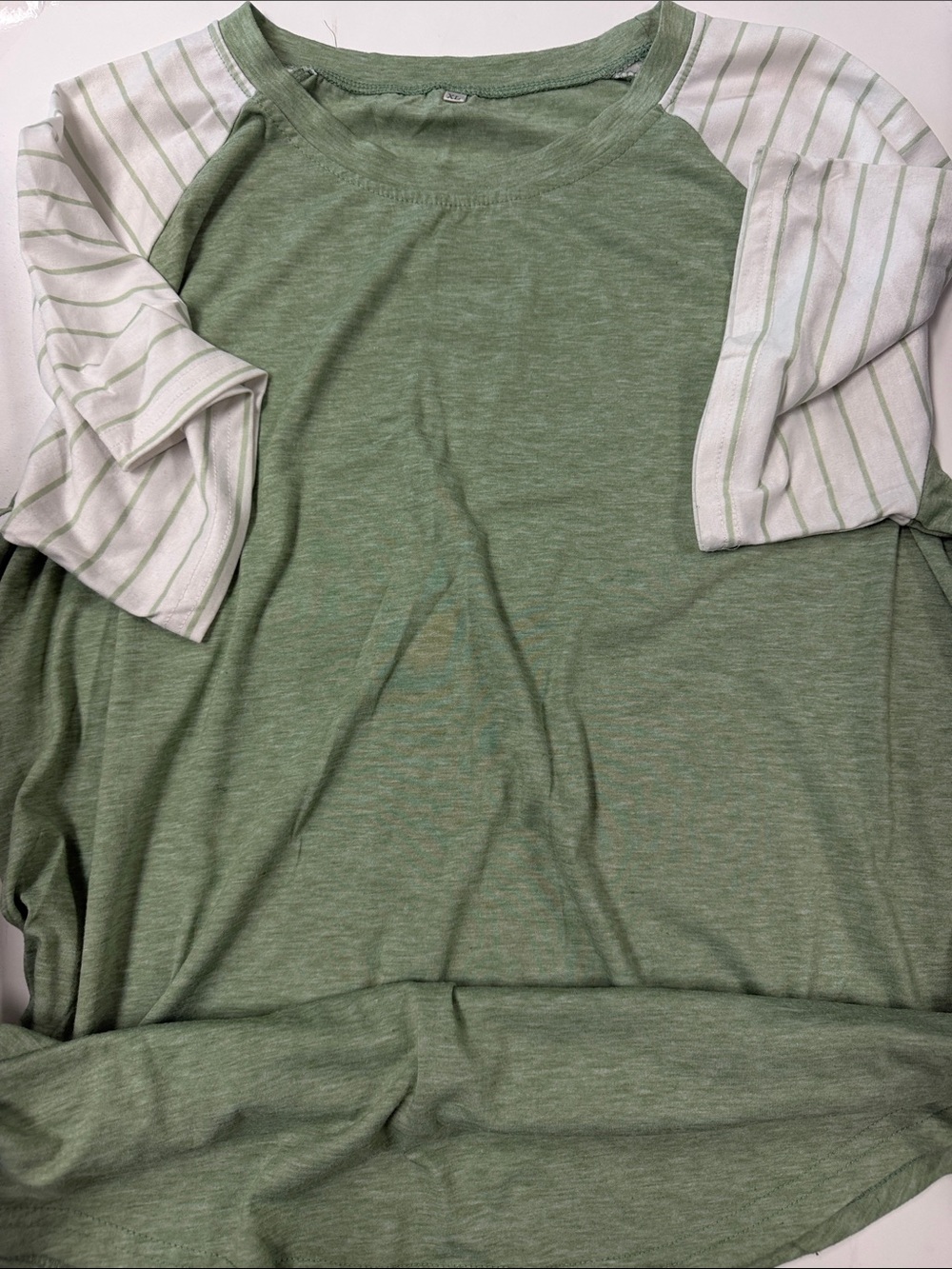 Green Raglan Baseball Tee with White Striped Sleeves